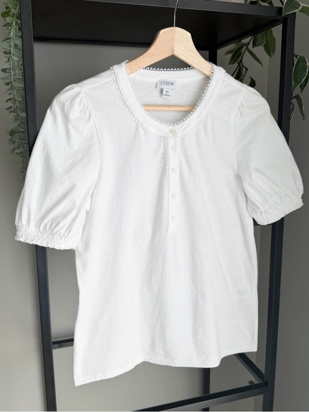 J. Crew Smocked Henley Knit Top